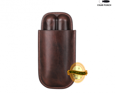 CLASSIC LEATHER CIGAR CASE - BROWN 2 CIGARS