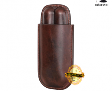 CLASSIC LEATHER CIGAR CASE - COFFEE BROWN 2 CIGARS