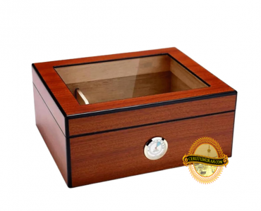 THE ELEGANT GLASSTOP HUMIDOR 50CT WOOD GRAIN